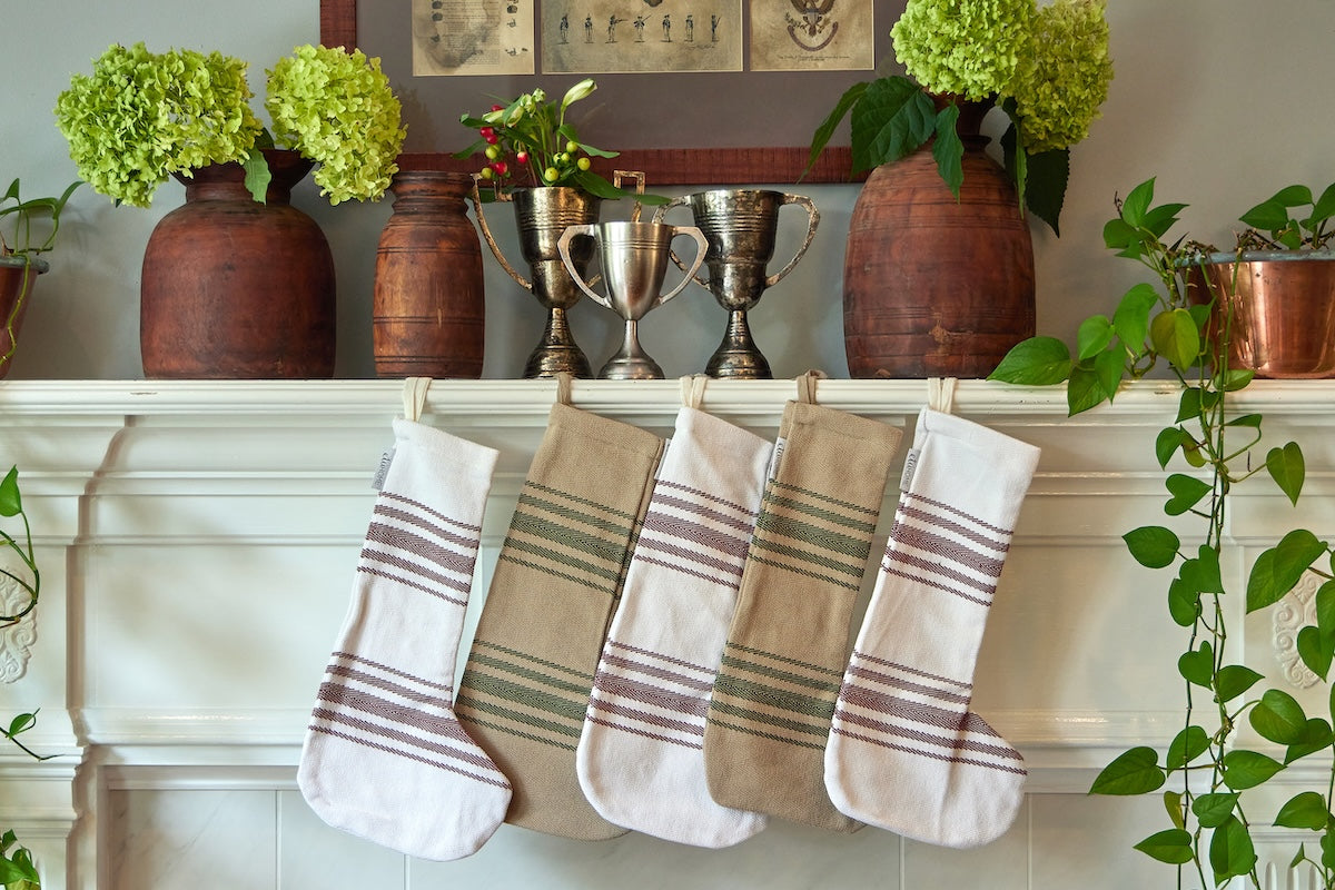 Holiday Stocking | Vintage Spruce Green Stripe | Set of 2