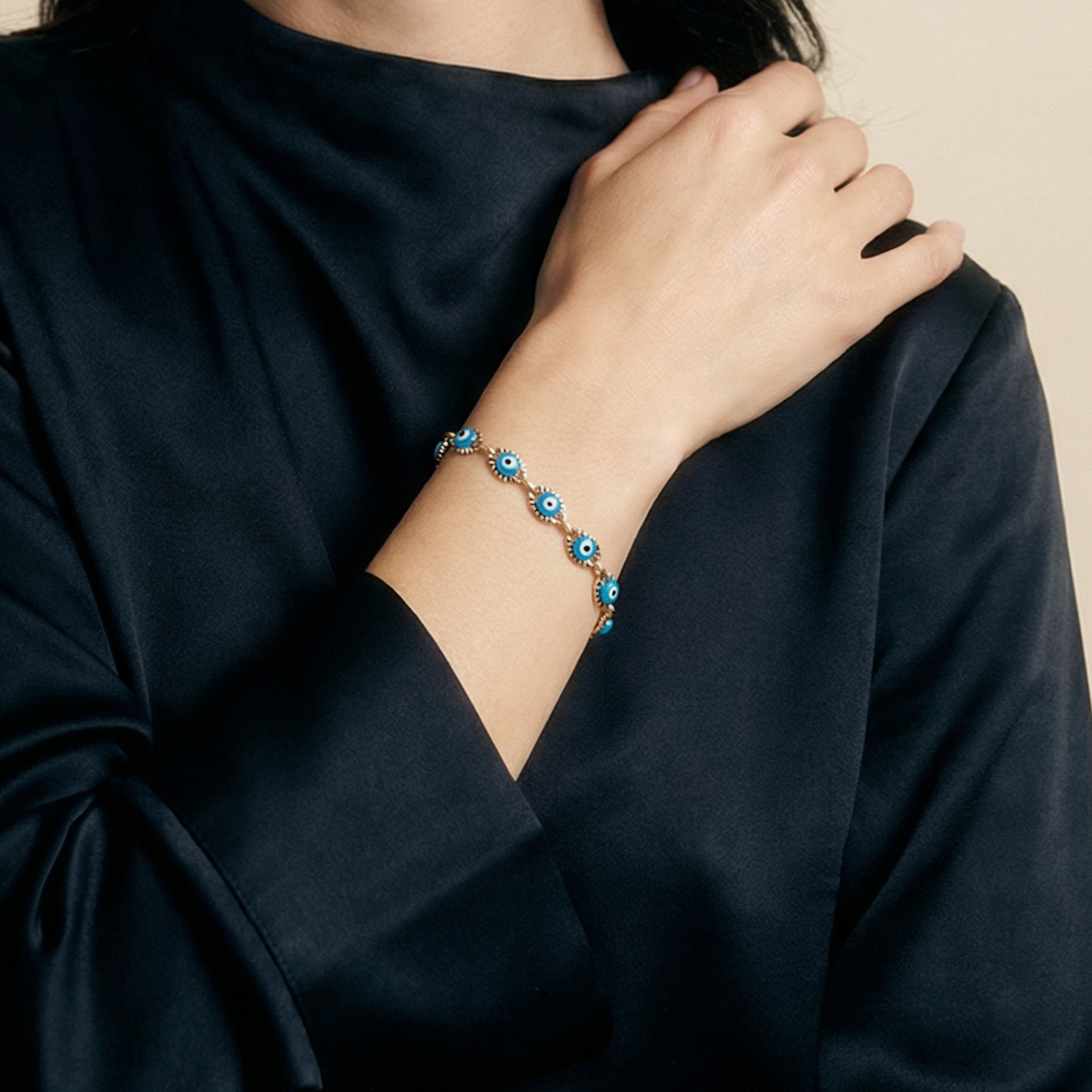 The Light Blue Evil Eye Bracelet | 18Kt Gold Plated Brass