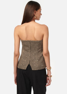Elliot Sequin Tweed Top | Black and Tan