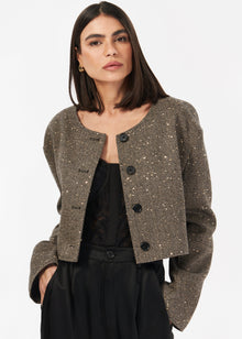 Serrano Sequin Tweed Cropped Jacket | Black and Tan