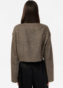 Serrano Sequin Tweed Cropped Jacket | Black and Tan
