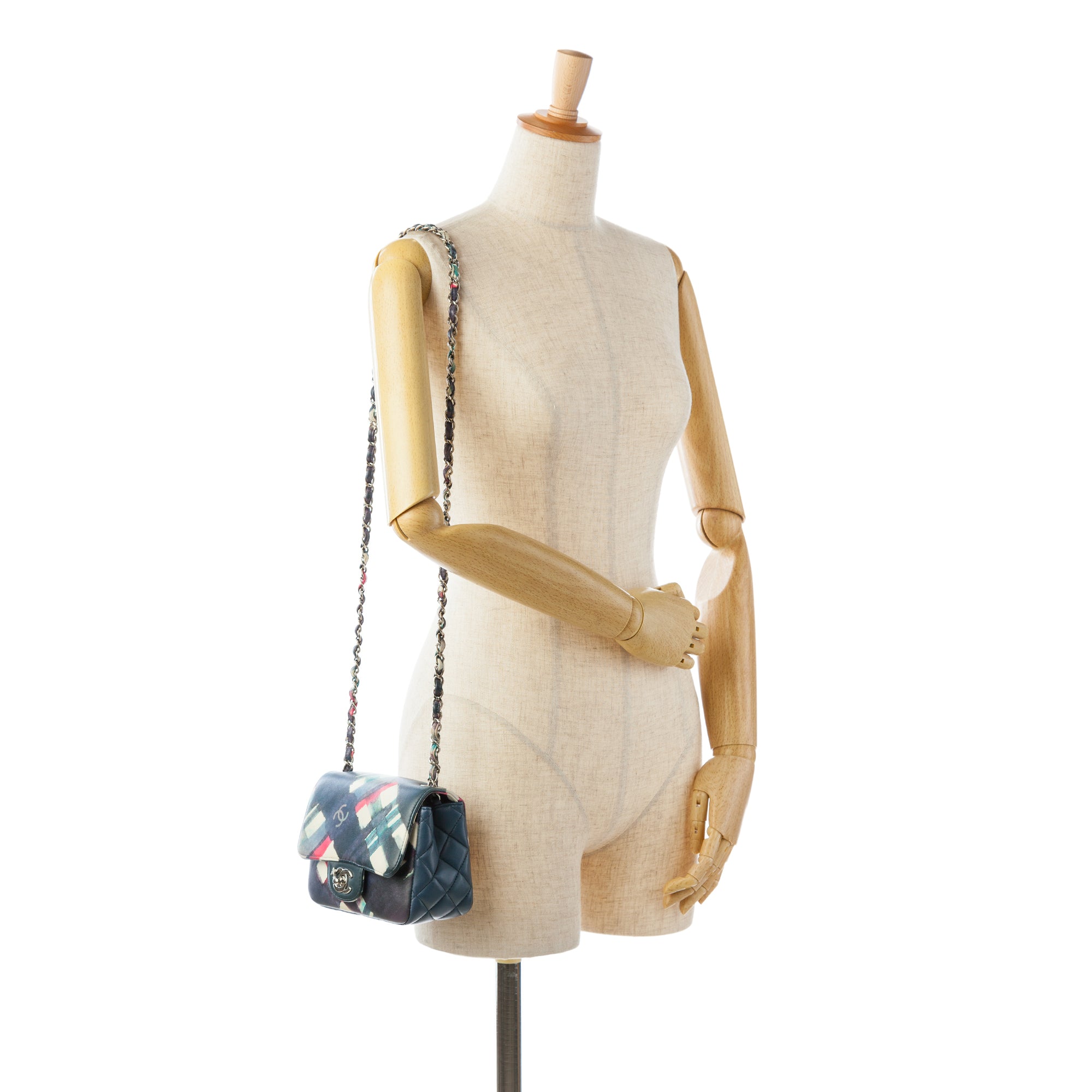 Chanel | Pre-Owned Mini Square Classic Calfskin Airline Flap | Blue/Dark Blue