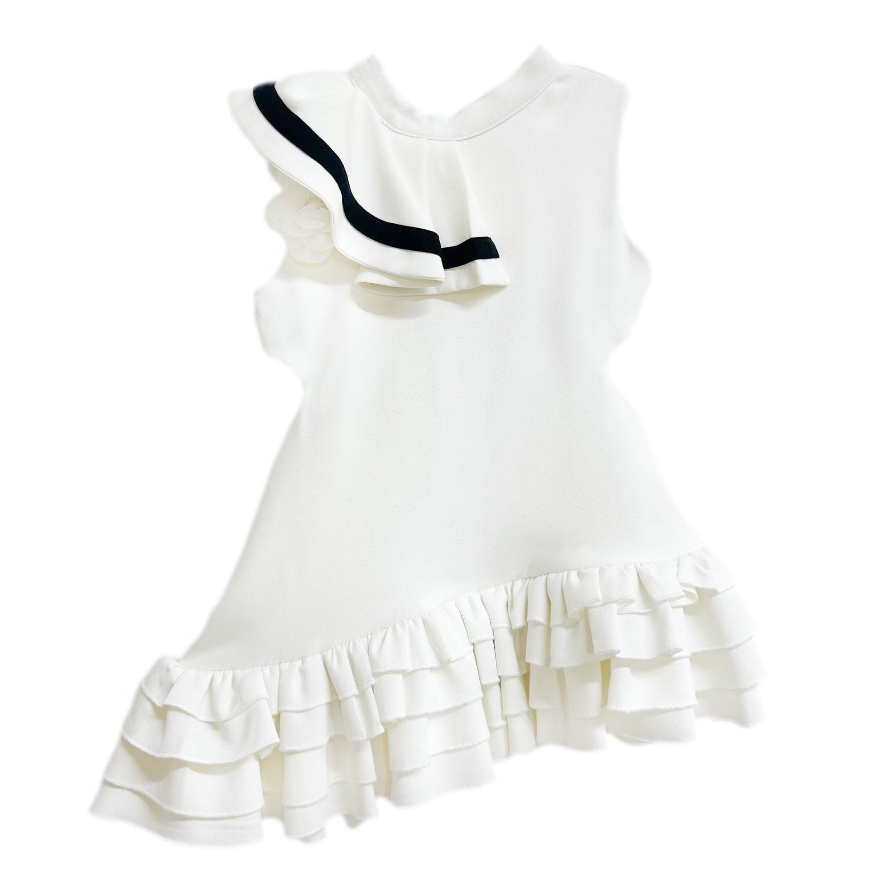 Alex White Ruffle Dress with Black Contrast Line | Black