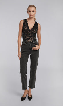 Emmett Denim Pants With Vegan Leather Belt | Washed Black