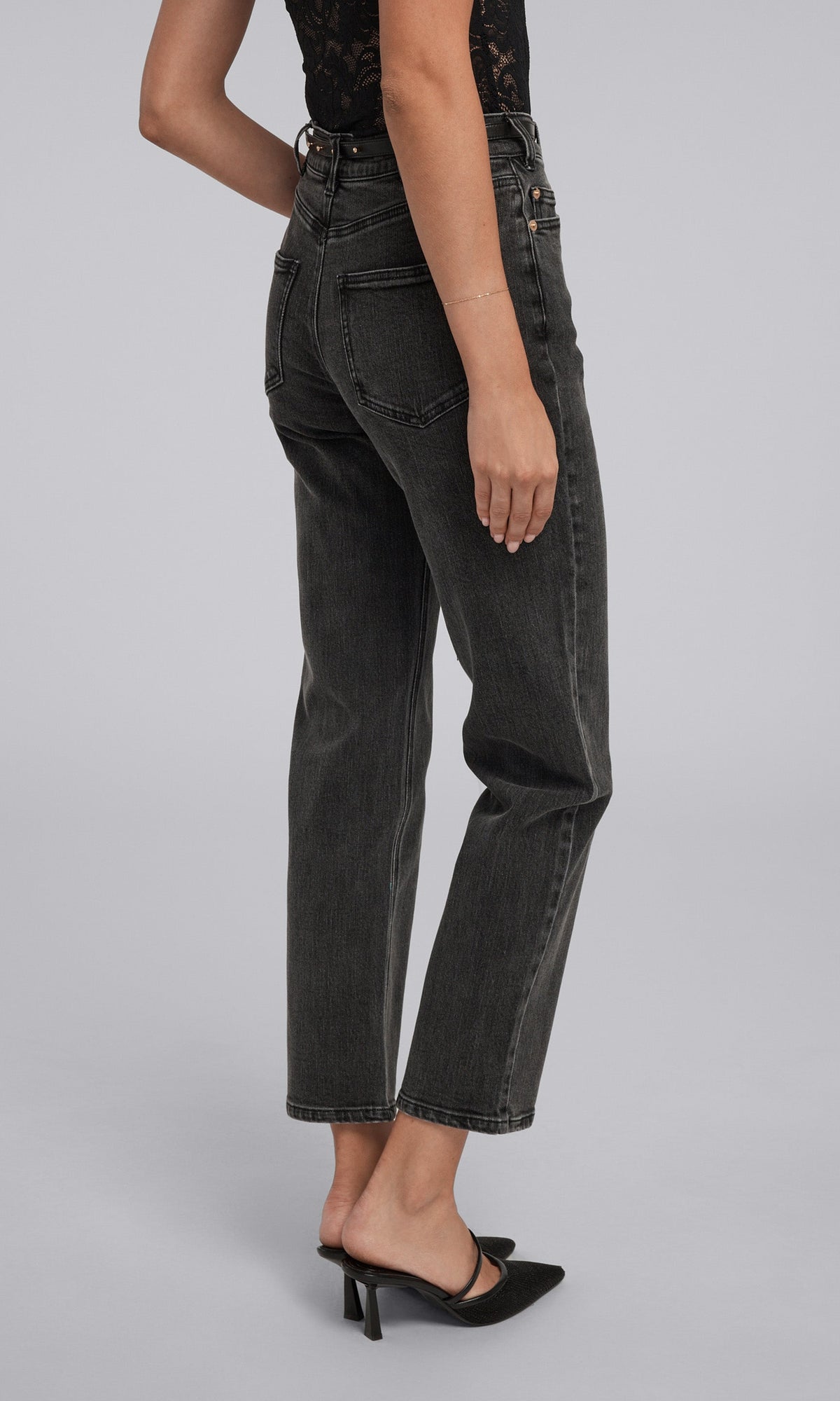 Emmett Denim Pants With Vegan Leather Belt | Washed Black