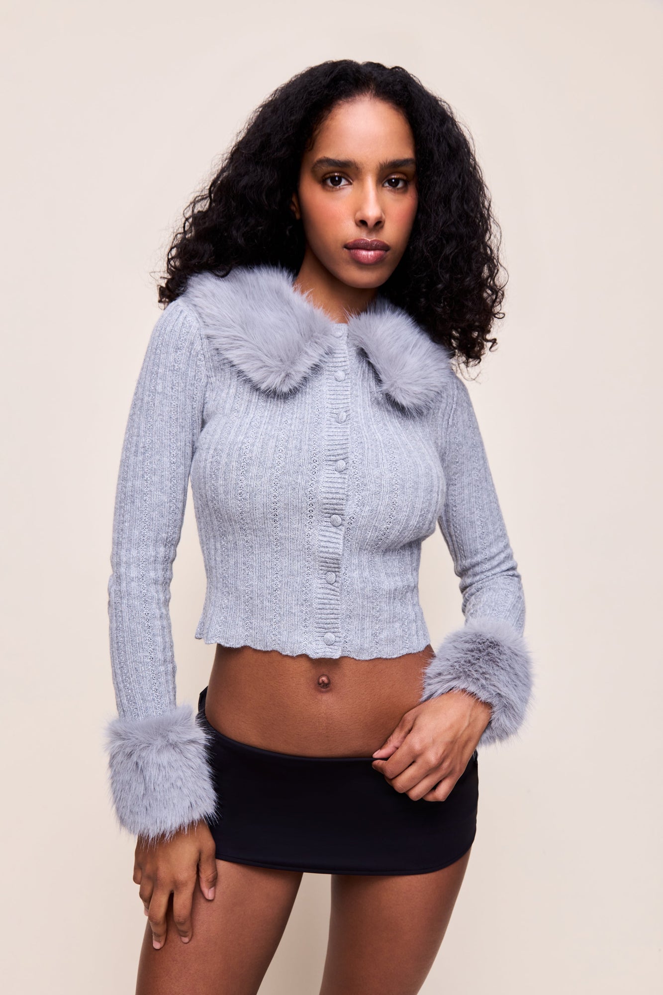Womens | Heart Pointelle Knit Cardigan | Heather Grey