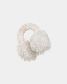 The Rudsak MUFF M - 8424515 Iceland earmuffs feature chic, fluffy faux Mongolian fur with a wide headband and round, shaggy ear covers, shown on a plain white background.