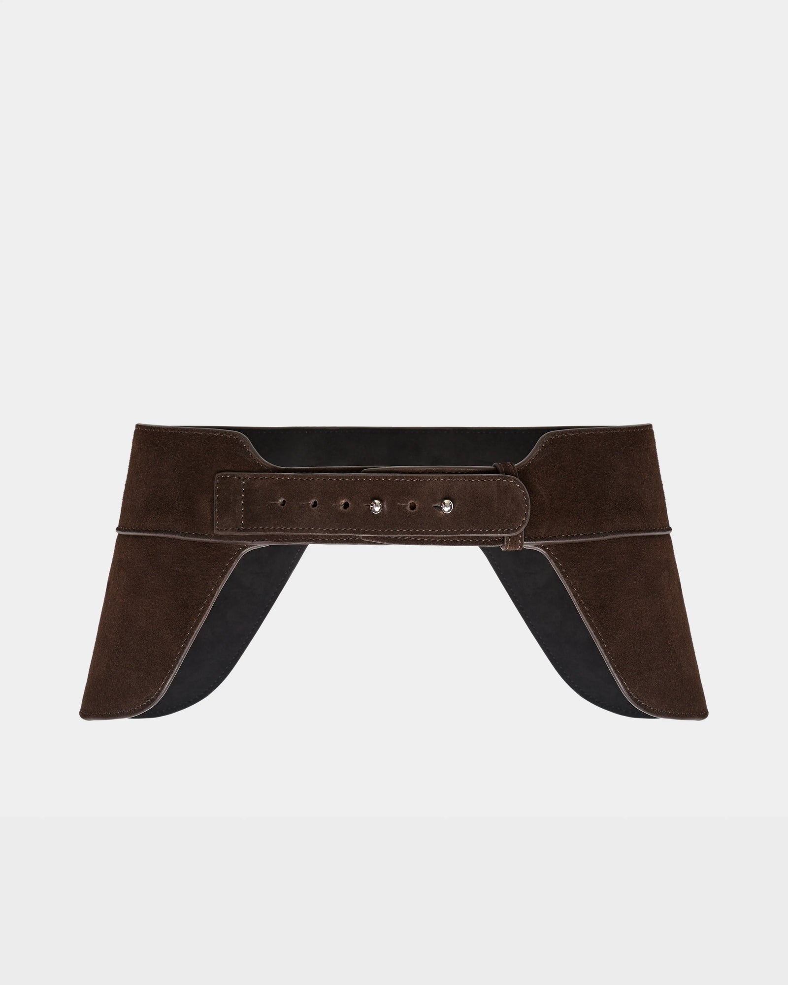 The Rudsak SIMONA S - 8424523 Espresso is a womens suede waist belt in brown with black straps, featuring an adjustable fit and a stylish saddle side design.