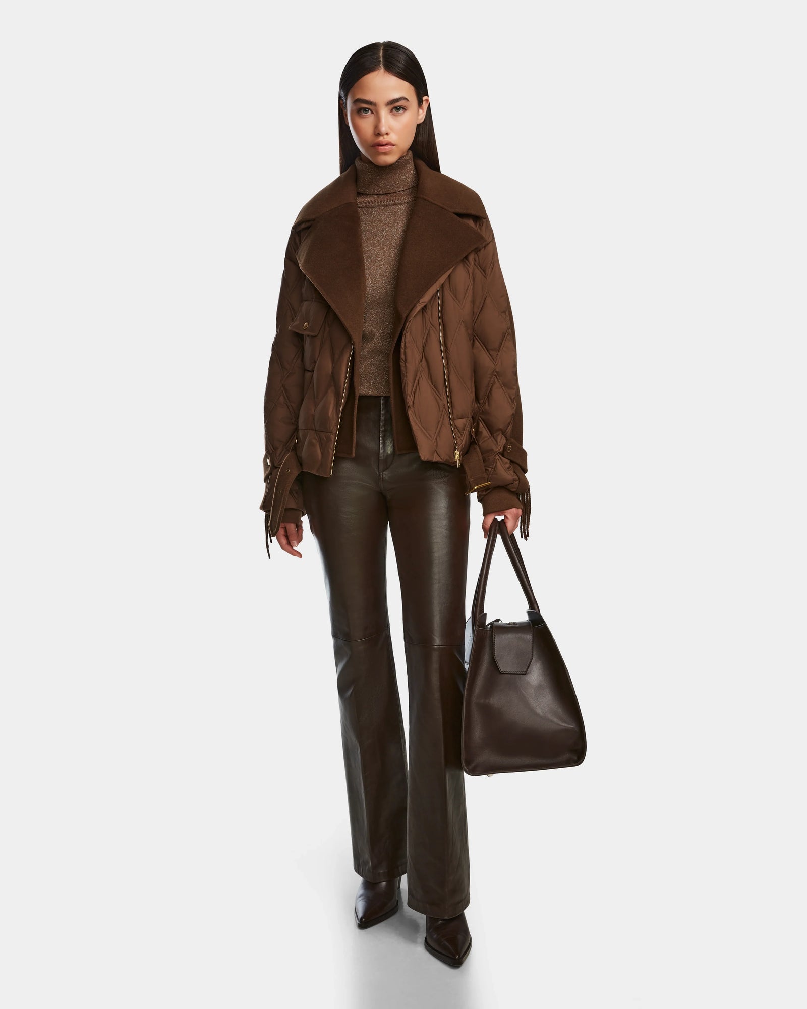 Women | ZOLA Down & Wool Fringe Jacket | Mocha