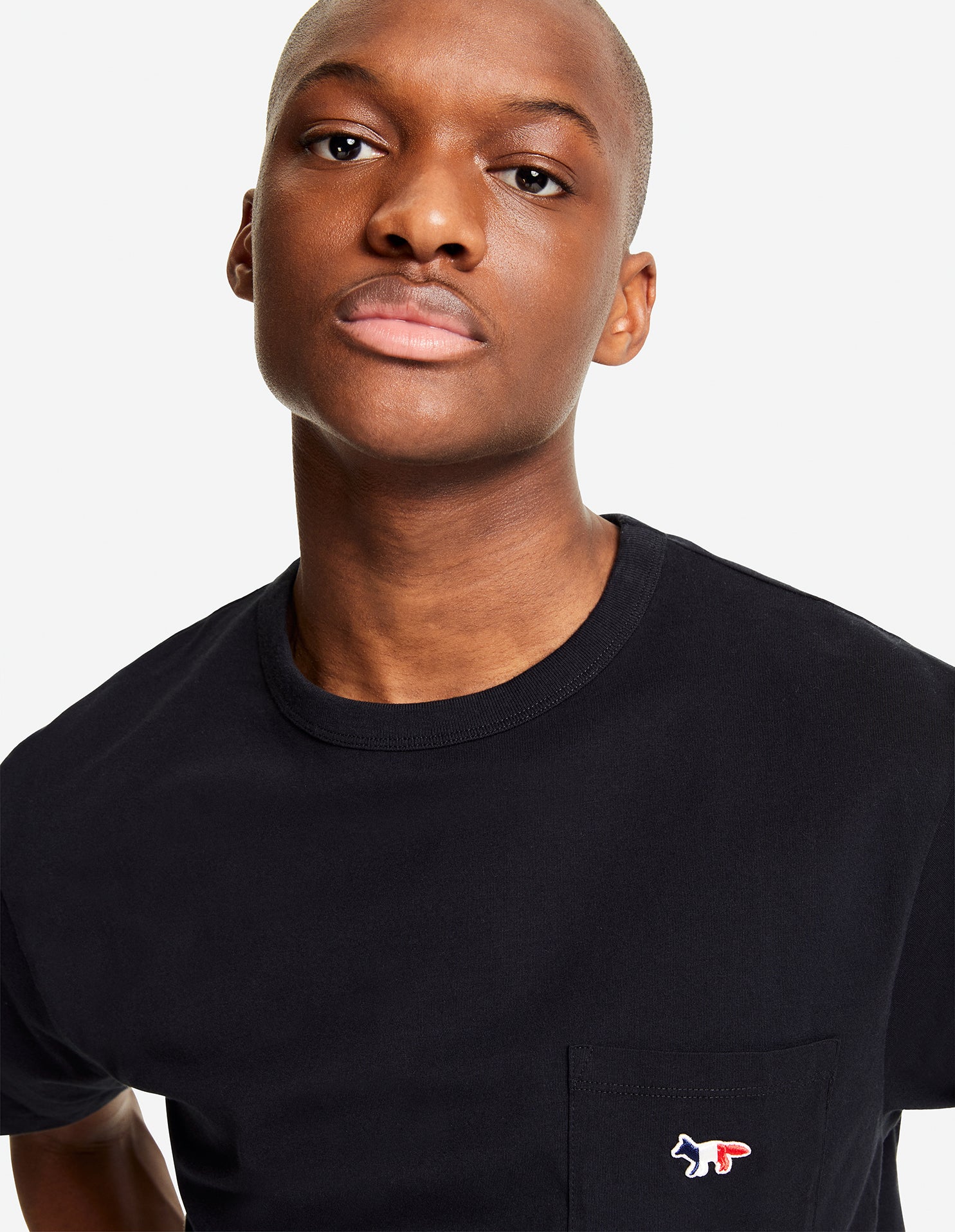 Mens | Tricolor Fox Patch Short-Sleeve Classic Pocket Cotton Tee-Shirt | Black