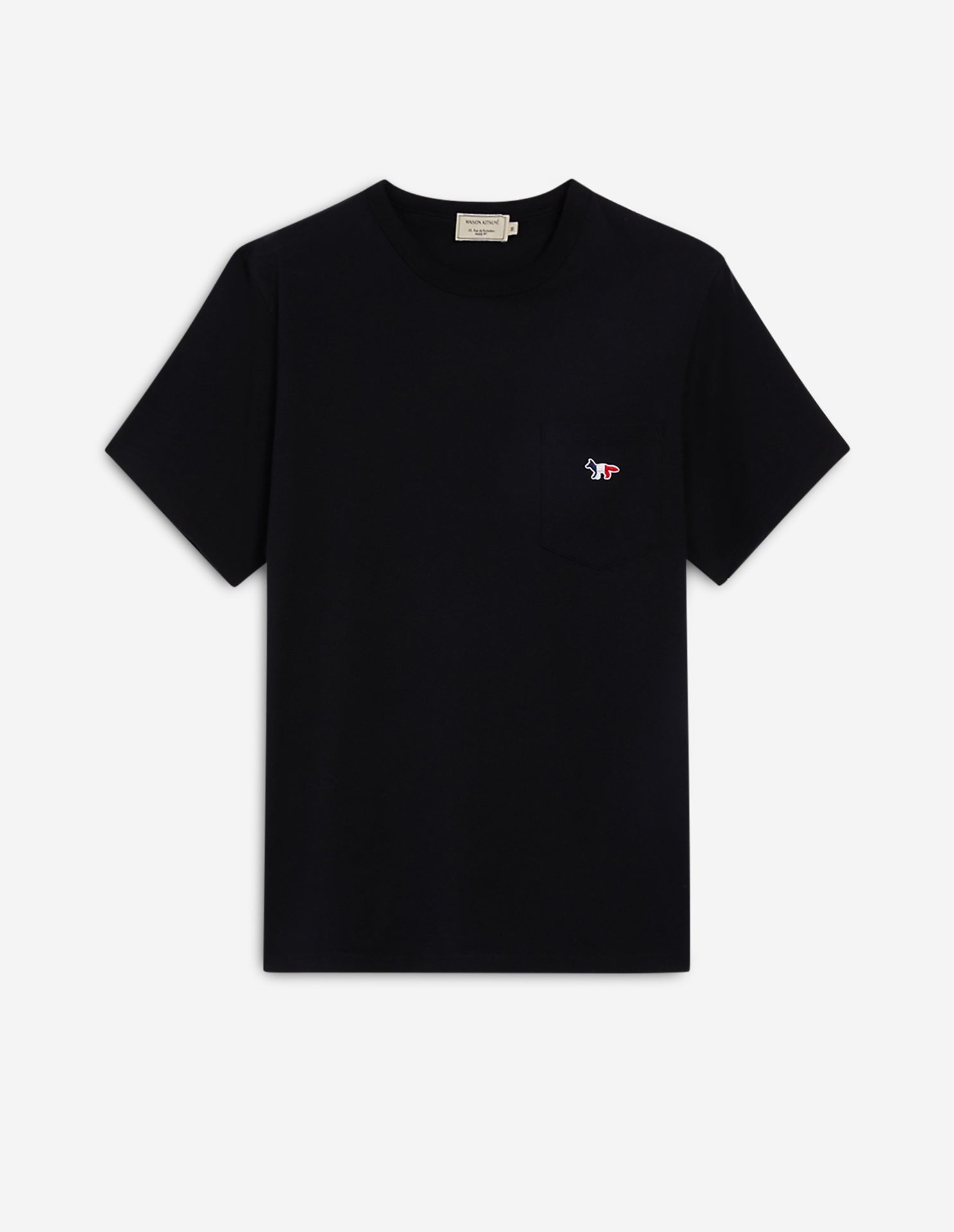Mens | Tricolor Fox Patch Short-Sleeve Classic Pocket Cotton Tee-Shirt | Black