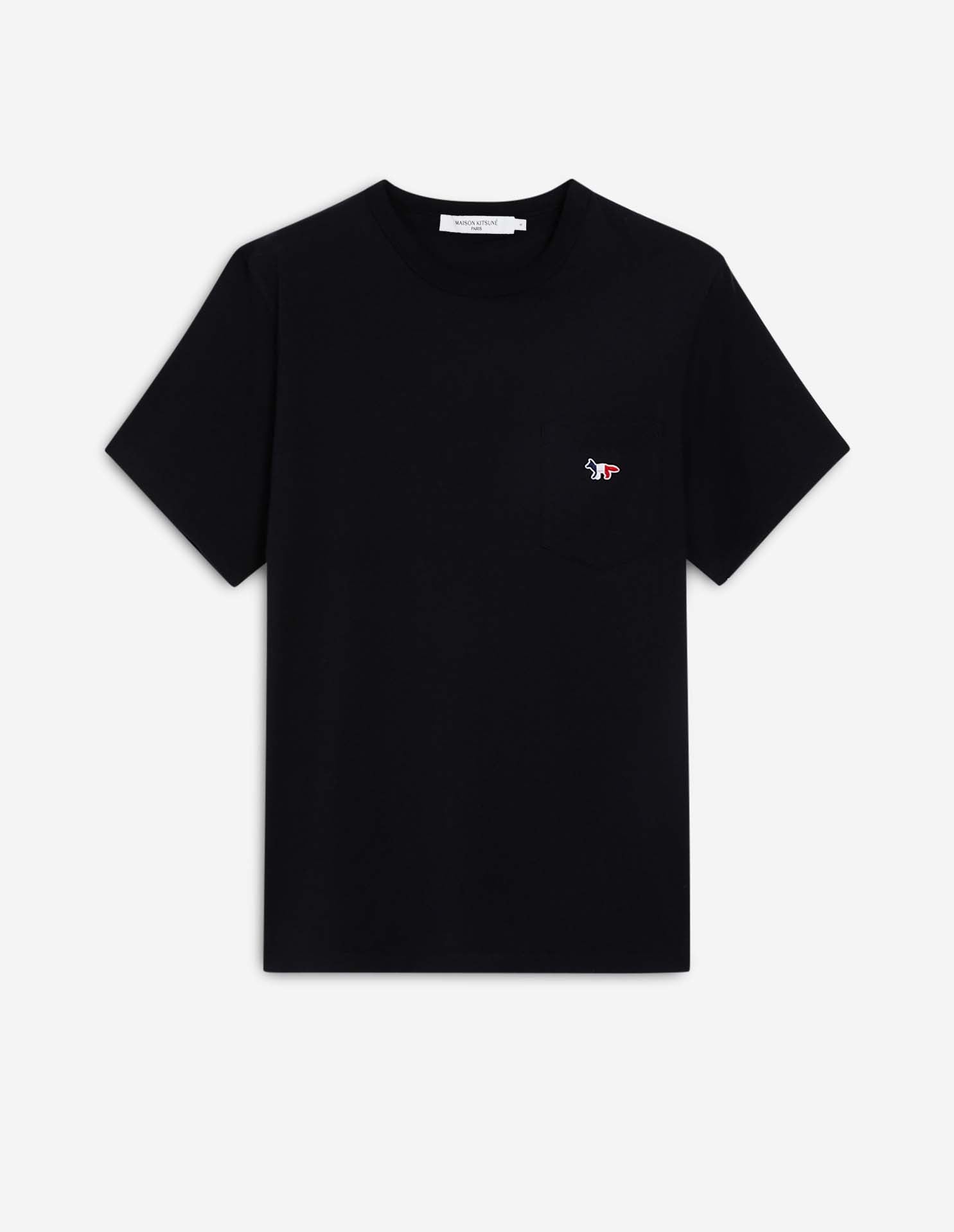 Mens | Tricolor Fox Patch Short-Sleeve Classic Pocket Cotton Tee-Shirt | Black