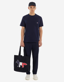Mens | Tricolor Fox Patch Short-Sleeve Classic Pocket Cotton Tee-Shirt | Navy