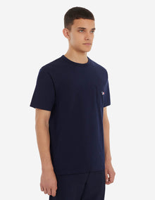Mens | Tricolor Fox Patch Short-Sleeve Classic Pocket Cotton Tee-Shirt | Navy