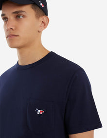 Mens | Tricolor Fox Patch Short-Sleeve Classic Pocket Cotton Tee-Shirt | Navy