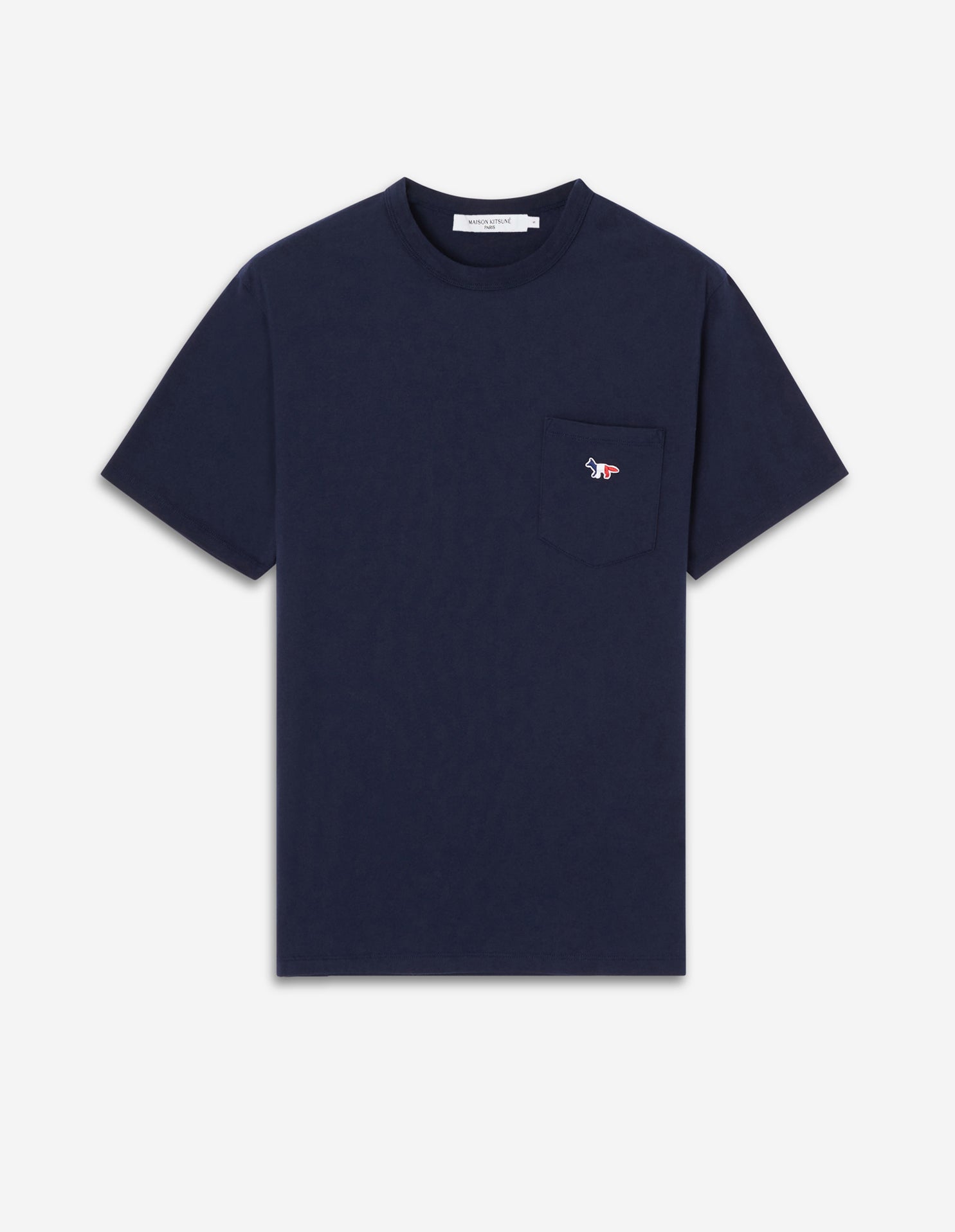 Mens | Tricolor Fox Patch Short-Sleeve Classic Pocket Cotton Tee-Shirt | Navy