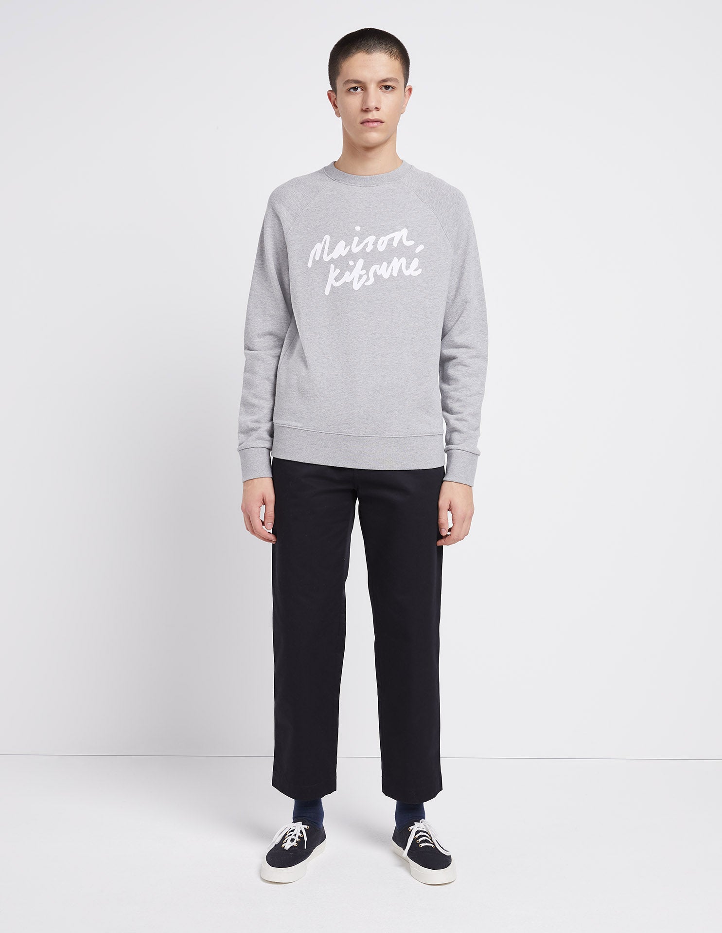 Mens | Handwriting Clean Cotton Fleece Sweatshirt | Grey Melange