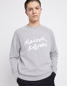 Mens | Handwriting Clean Cotton Fleece Sweatshirt | Grey Melange