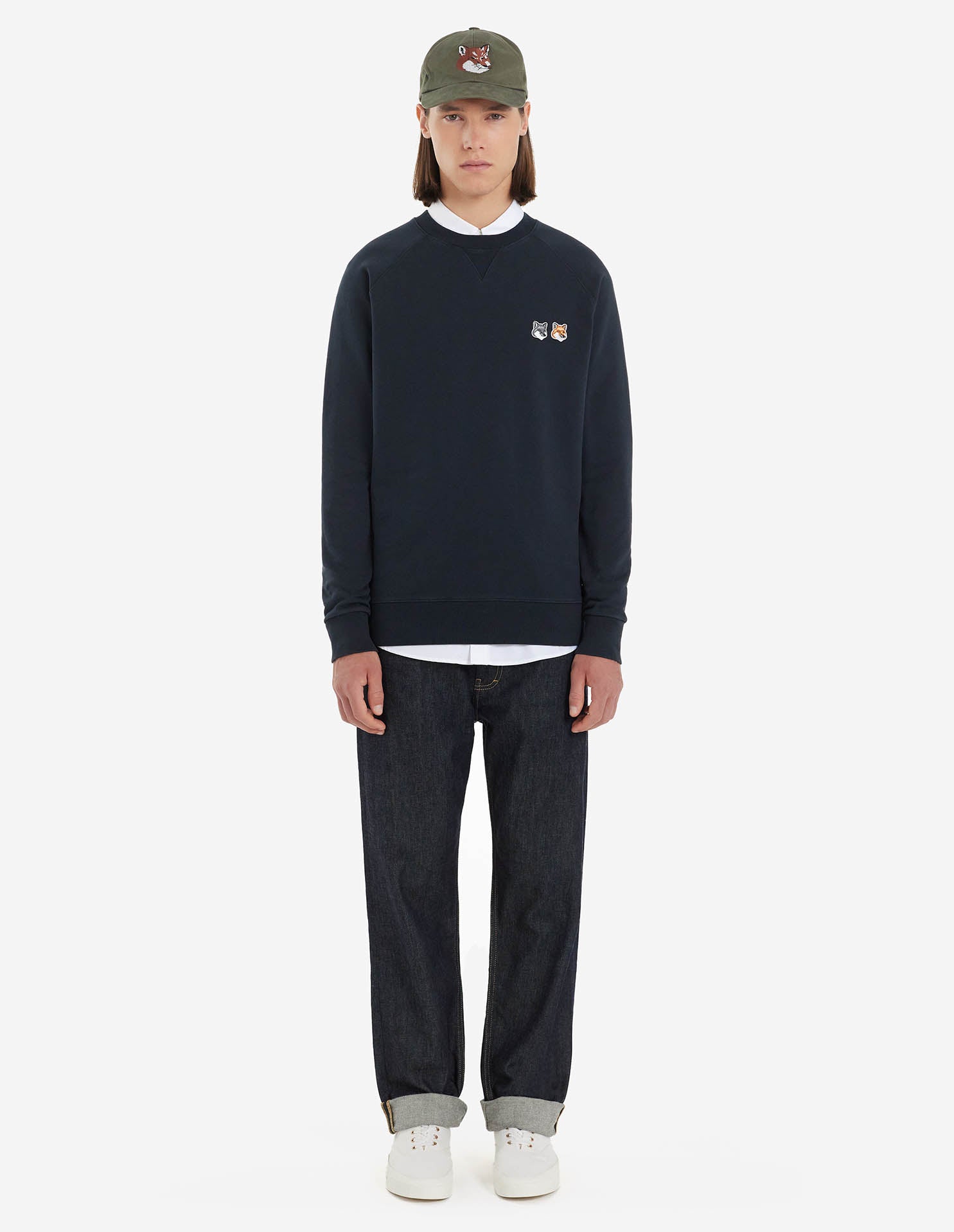 Mens | Double Fox Head Patch Classic Cotton Fleece Sweatshirt | Anthracite