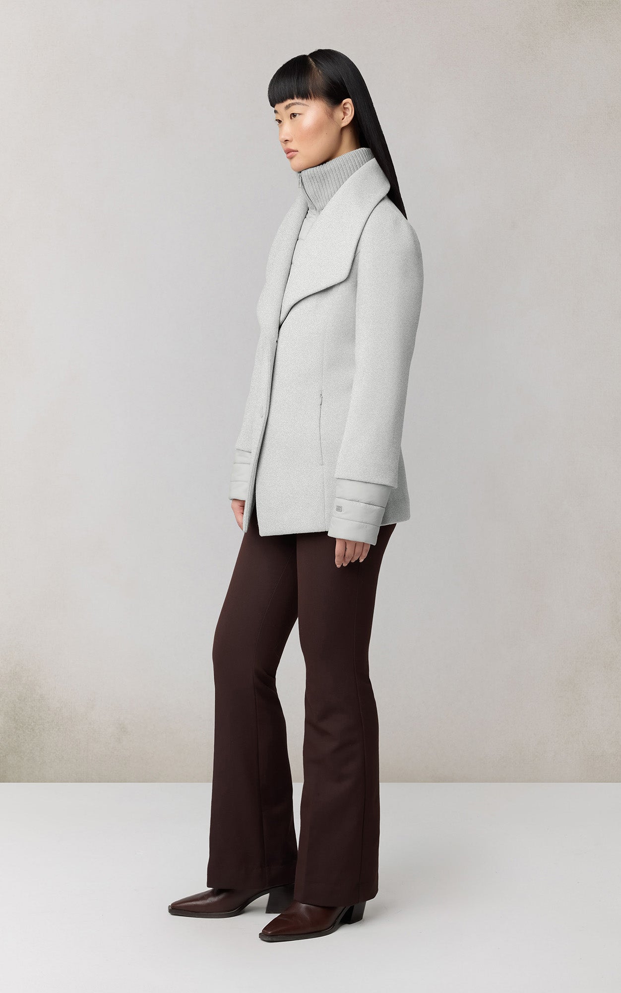 Frieda Coat With Bib In Wool | Stone Blue Heather