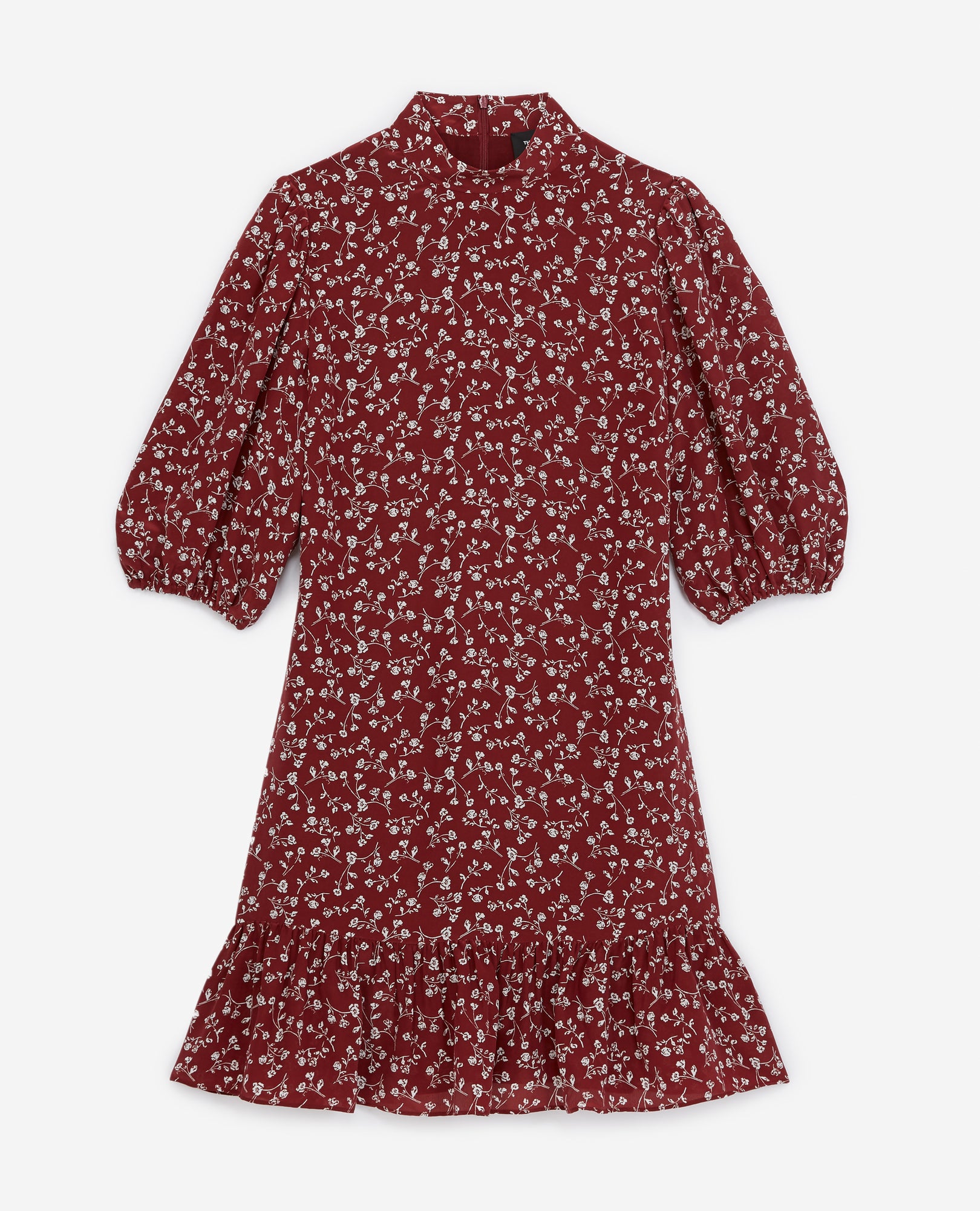 Short Dress High-Neck And 3/4 Sleeve | Women | Burgundy