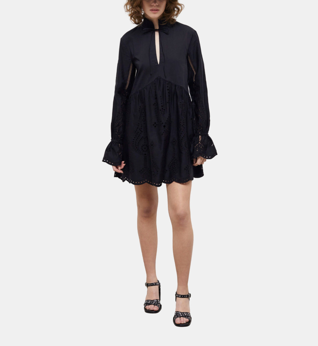 Short Dress With Broderie Anglaise | Women | Black