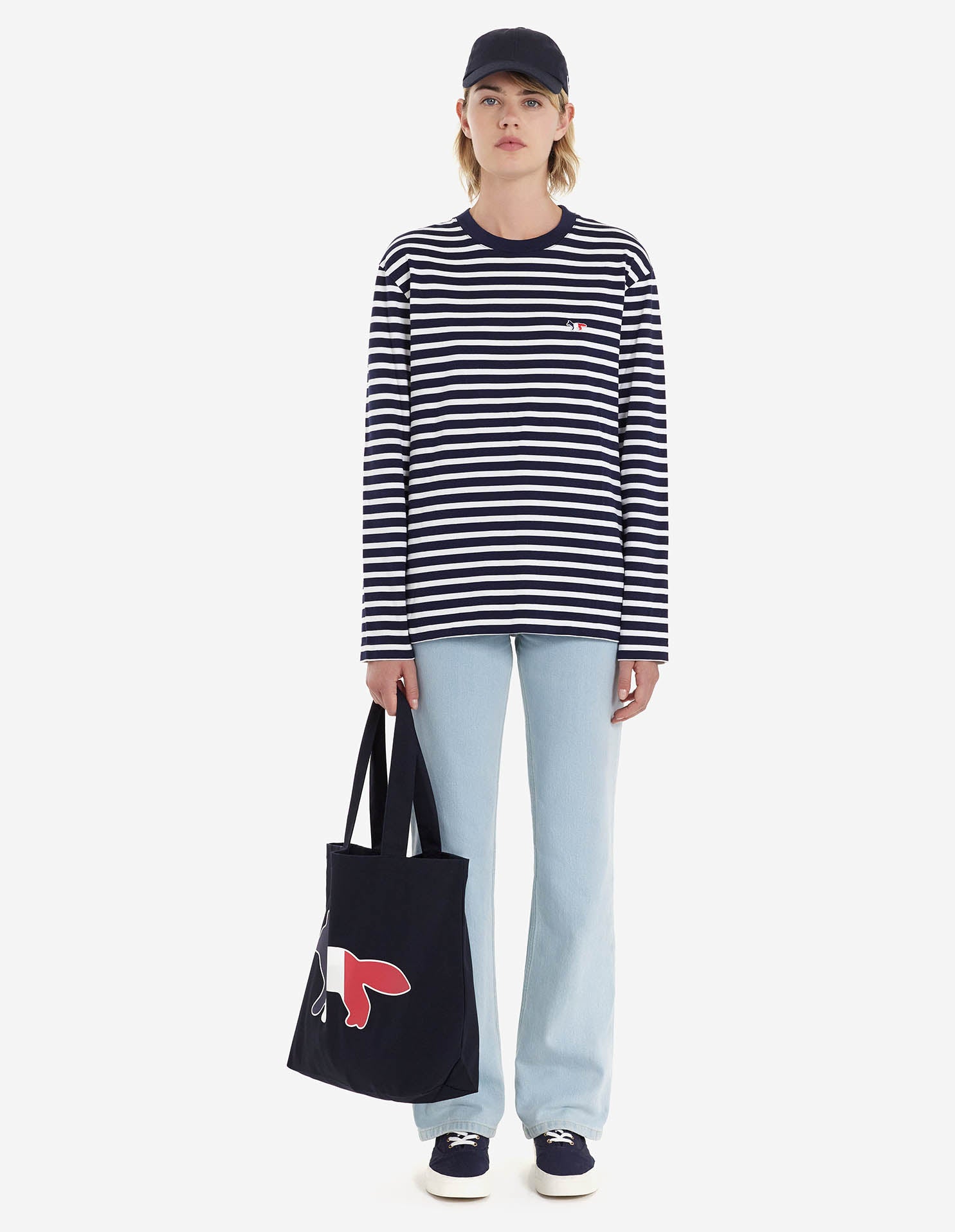 Unisex | Tricolor Fox Patch Classic Marin Tee-Shirt | Navy Stripes