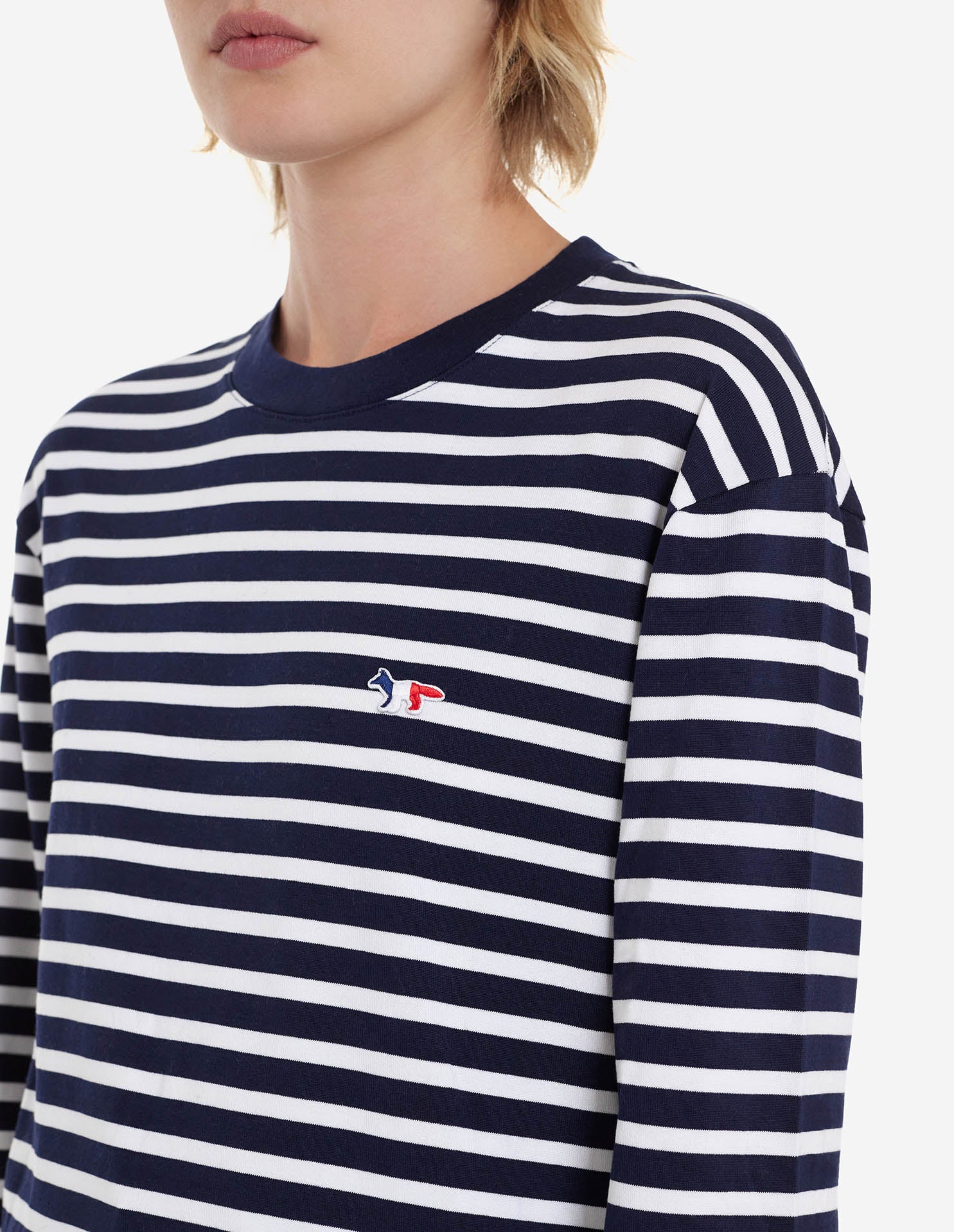 Unisex | Tricolor Fox Patch Classic Marin Tee-Shirt | Navy Stripes