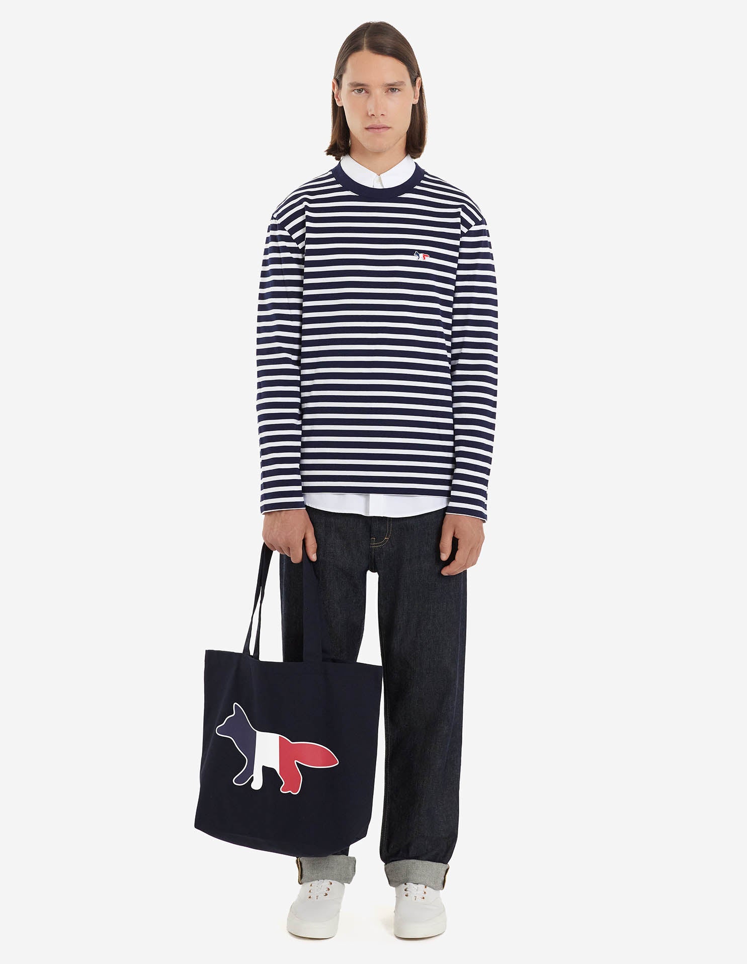 Unisex | Tricolor Fox Patch Classic Marin Tee-Shirt | Navy Stripes