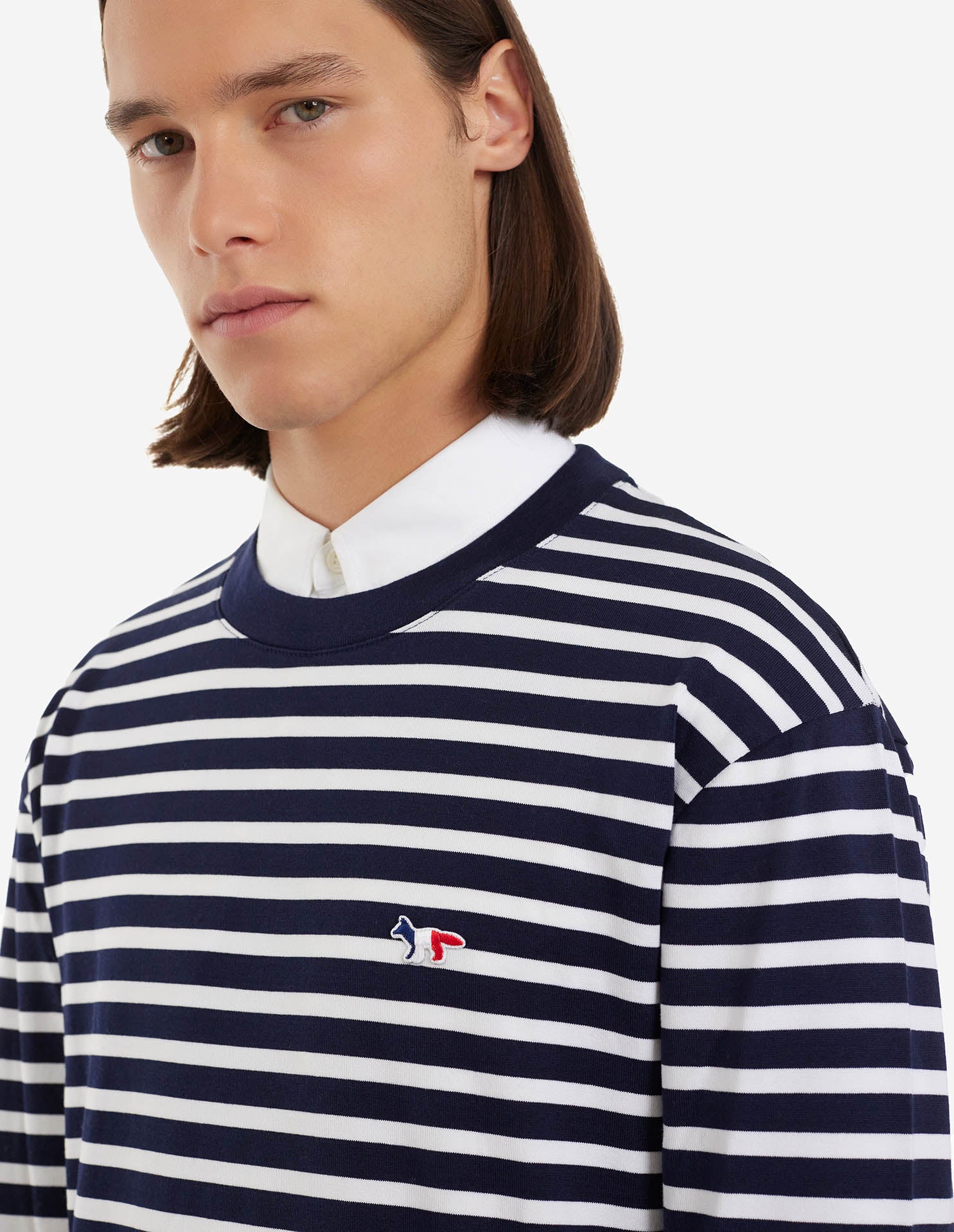 Unisex | Tricolor Fox Patch Classic Marin Tee-Shirt | Navy Stripes