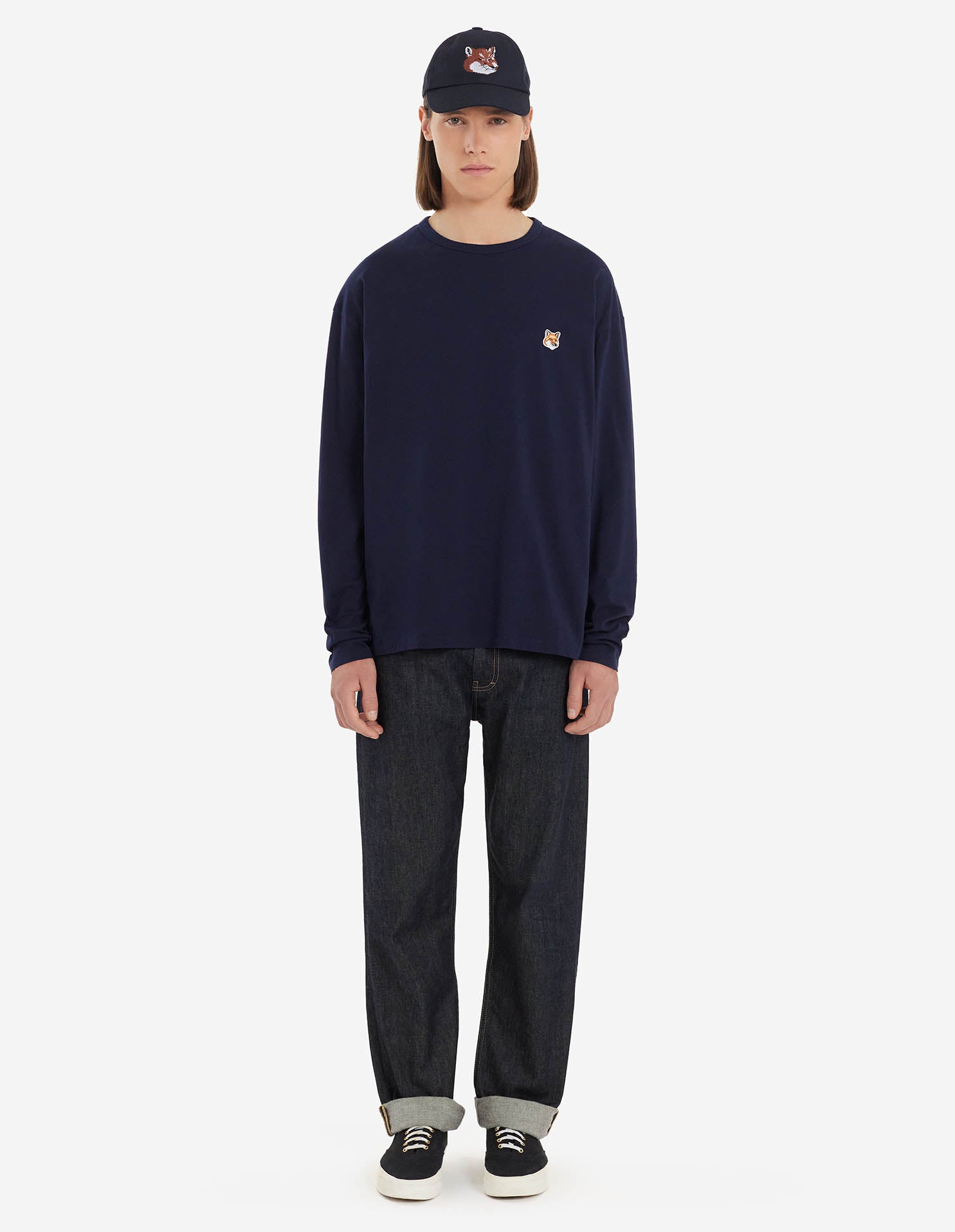 Unisex | Fox Head Patch Regular Long-Sleeved Tee-Shirt | Navy