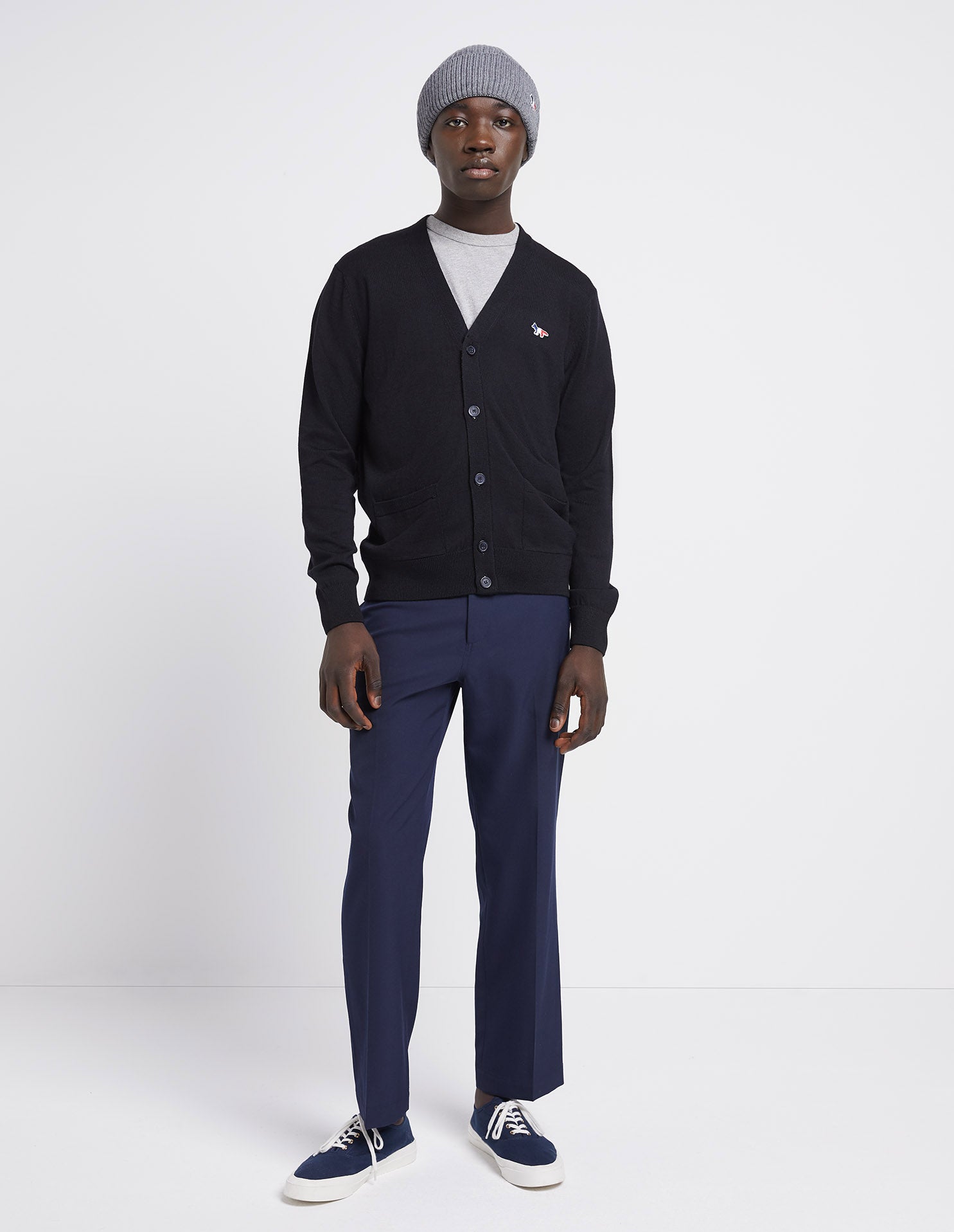 Mens | Tricolor Fox Patch Classic Cardigan | Black