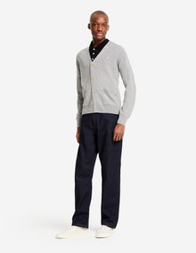 Mens | Tricolor Fox Patch Classic Cardigan | Grey Melange