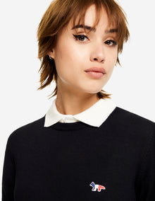 Unisex | Tricolor Fox Patch Classic R-Neck Wool Pullover | Black