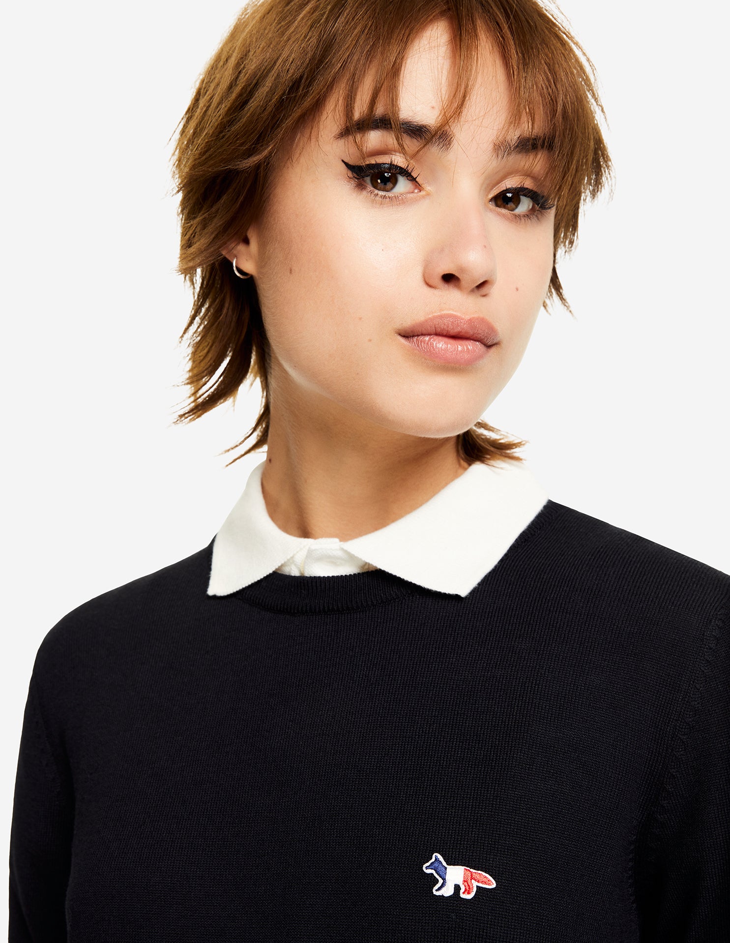 Unisex | Tricolor Fox Patch Classic R-Neck Wool Pullover | Black