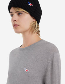 Unisex | Tricolor Fox Patch Classic R-Neck Wool Pullover | Grey Melange