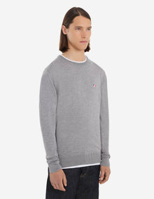 Unisex | Tricolor Fox Patch Classic R-Neck Wool Pullover | Grey Melange