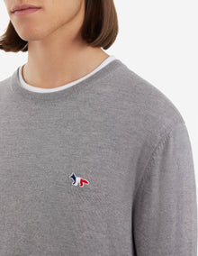 Unisex | Tricolor Fox Patch Classic R-Neck Wool Pullover | Grey Melange
