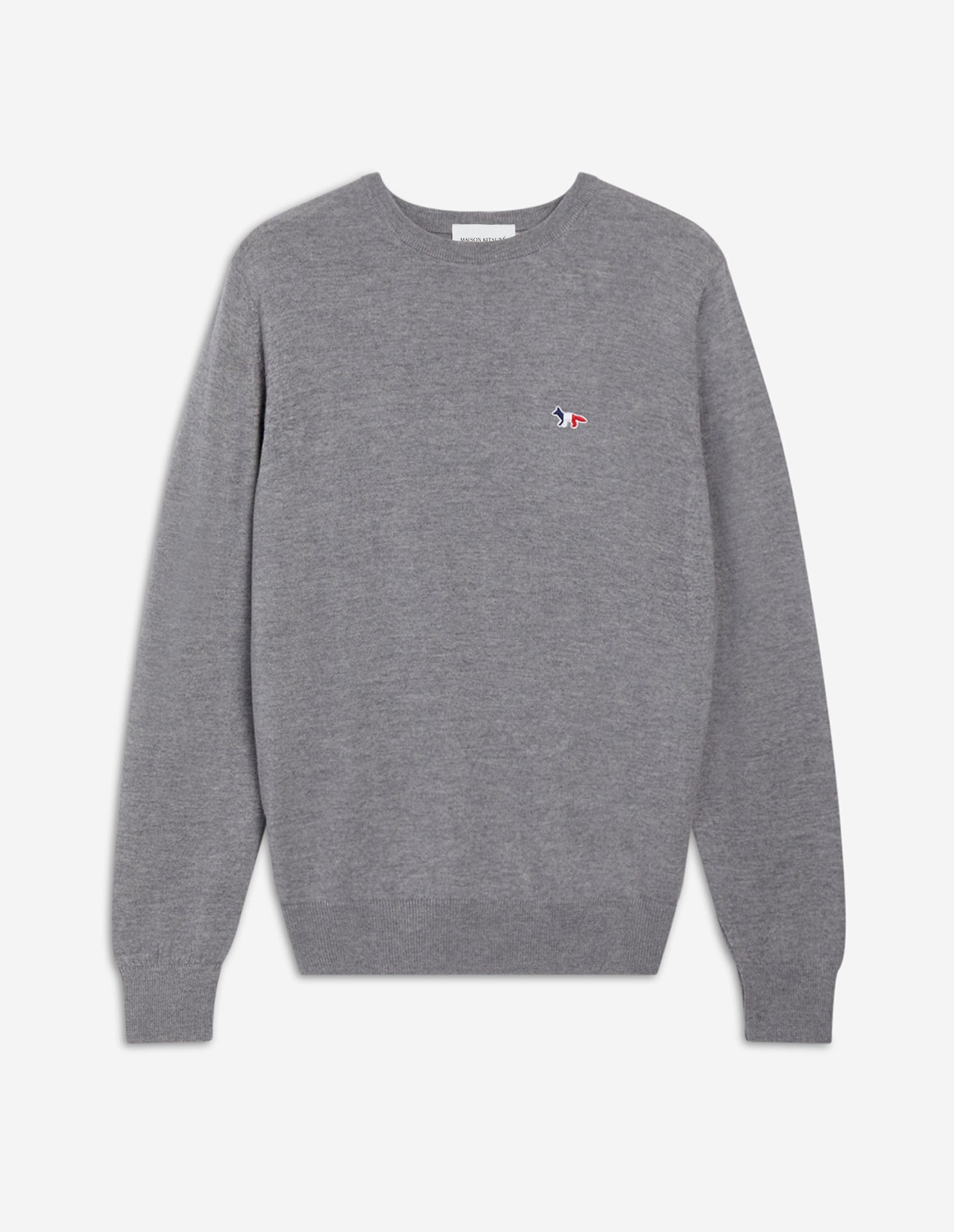 Unisex | Tricolor Fox Patch Classic R-Neck Wool Pullover | Grey Melange