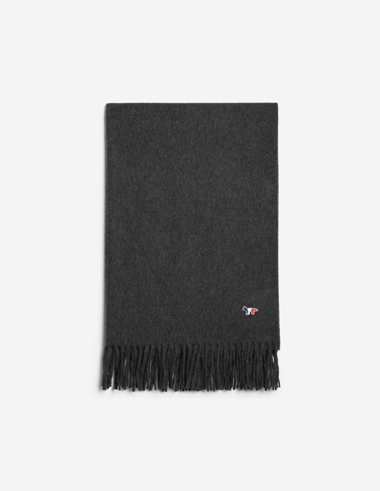 Unisex | Tricolor Fox Patch Wool Scarf | Anthracite Melange