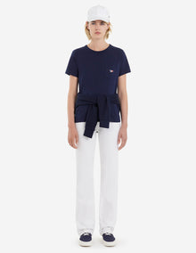 Womens | Tricolor Fox Patch Short-Sleeve Classic Pocket Cotton Tee-Shirt | Black