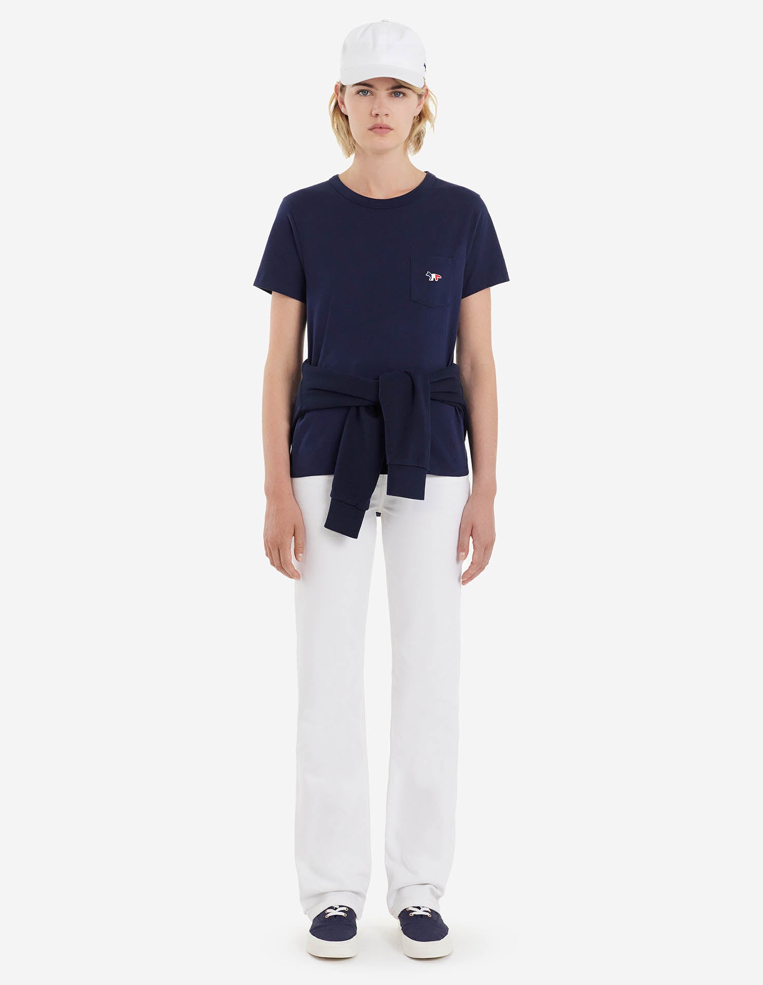 Womens | Tricolor Fox Patch Short-Sleeve Classic Pocket Cotton Tee-Shirt | Black