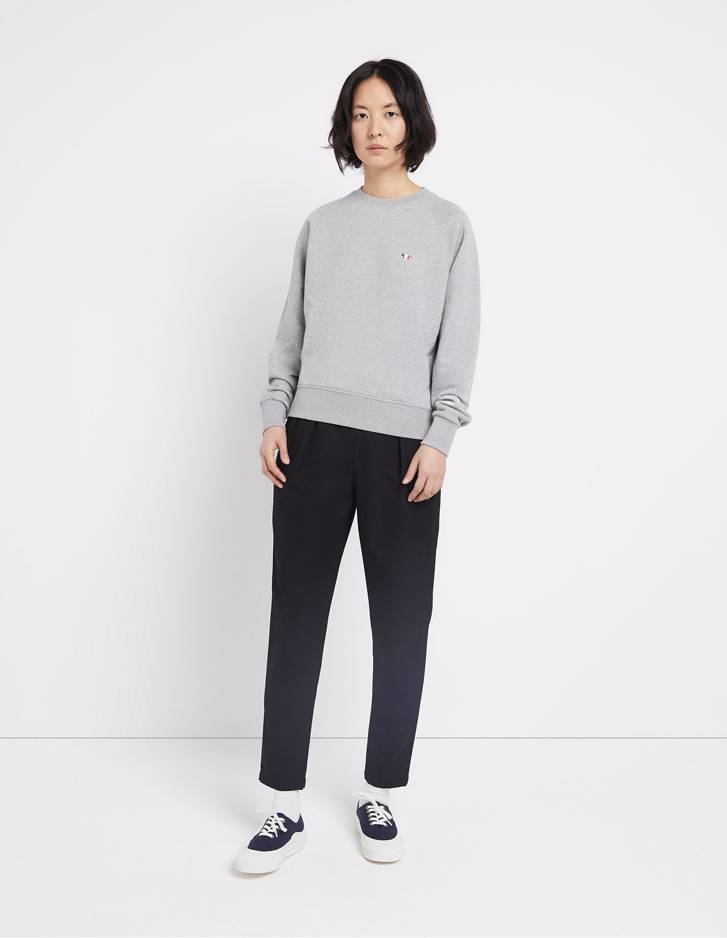 Womens | Tricolor Fox Patch Adjusted Cotton Sweatshirt | Grey Melange