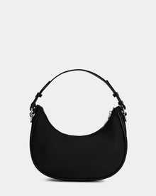 The Rudsak NIKKI - L325512 Black women's crescent hobo shoulder bag features a short strap and silver hardware, shown against a plain light gray background.