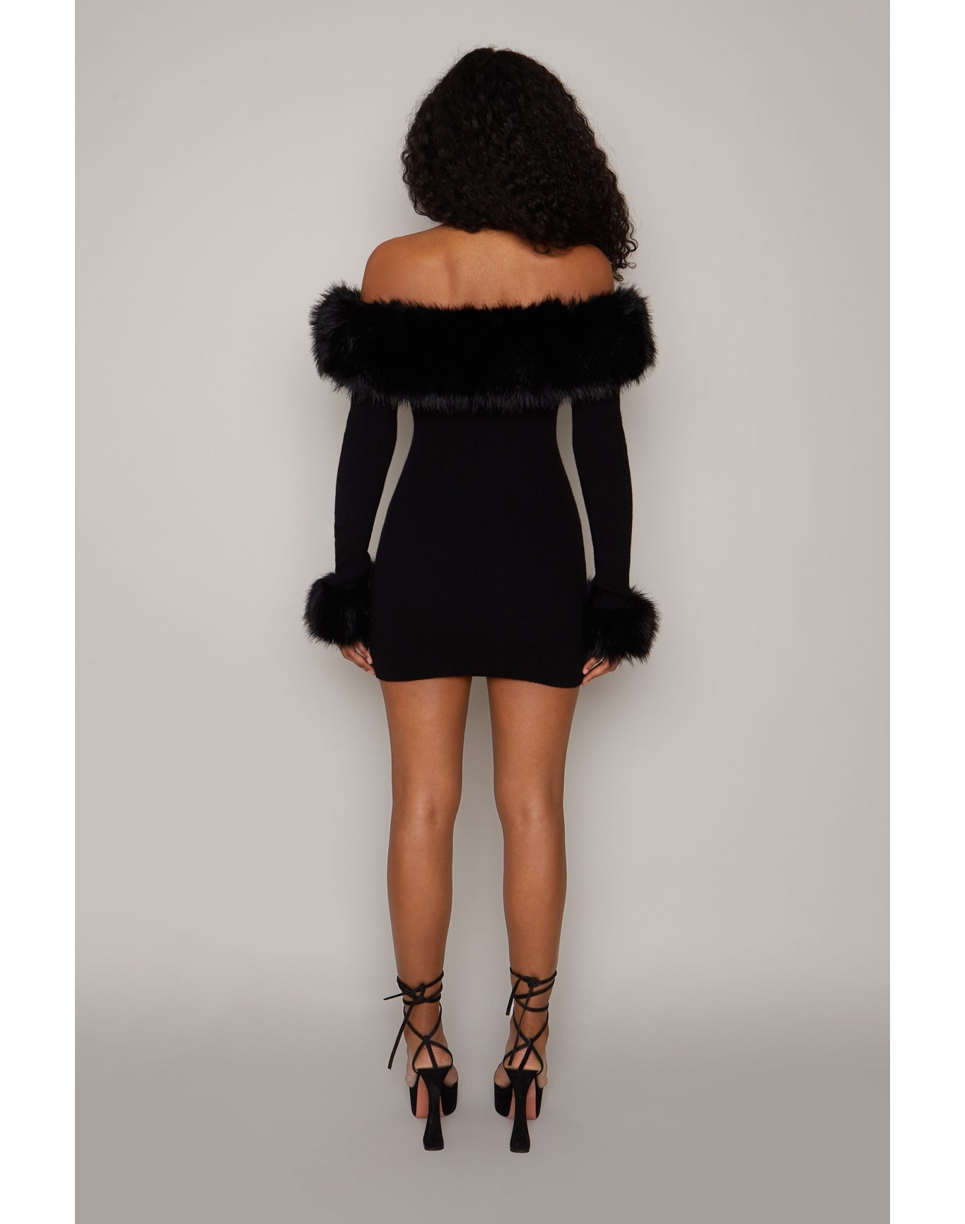 Faux Fur Off The Shoulder Mini Dress | Black