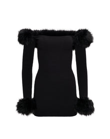 Faux Fur Off The Shoulder Mini Dress | Black