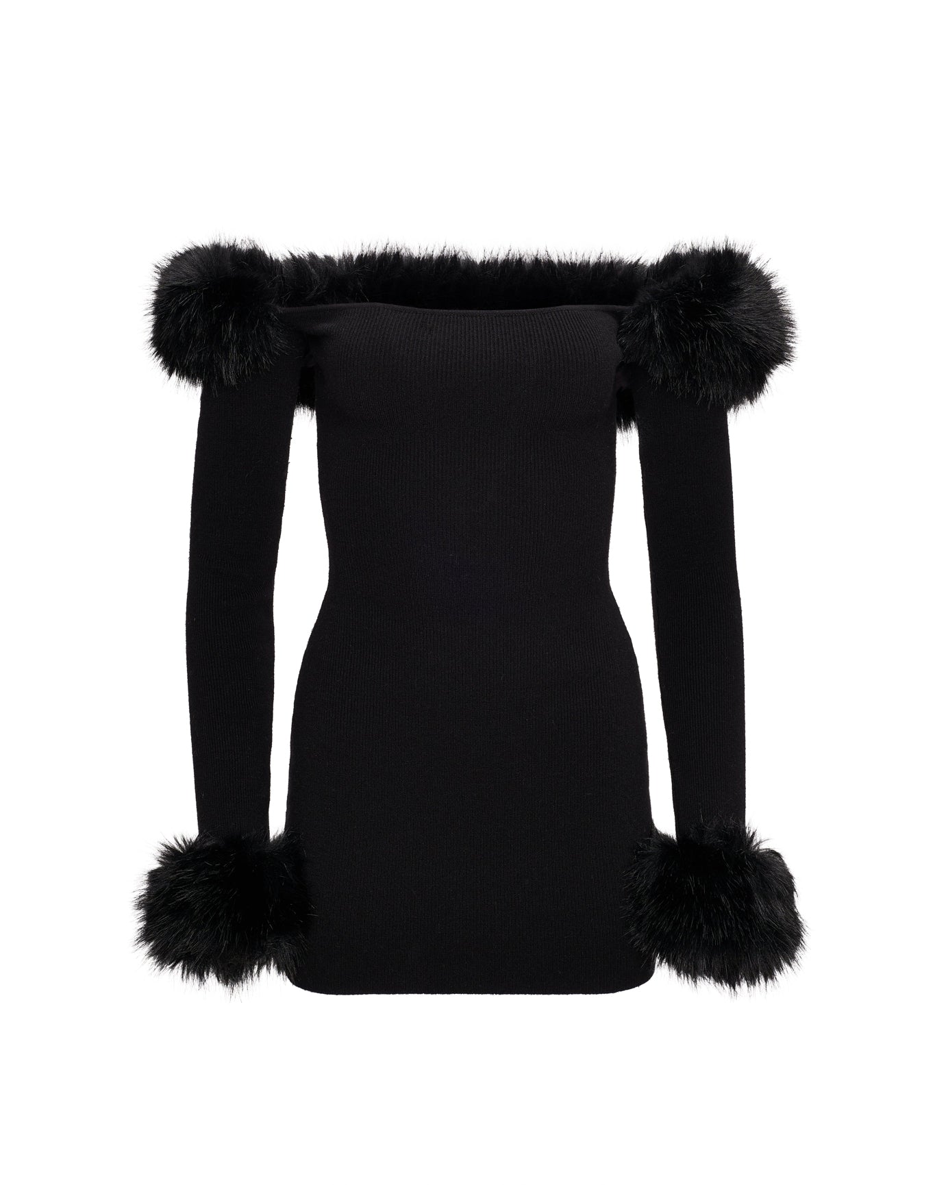 Faux Fur Off The Shoulder Mini Dress | Black