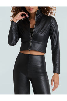 Faux Leather Cropped Biker Jacket | Black