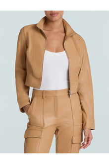 Faux Leather Cropped Biker Jacket | Camel