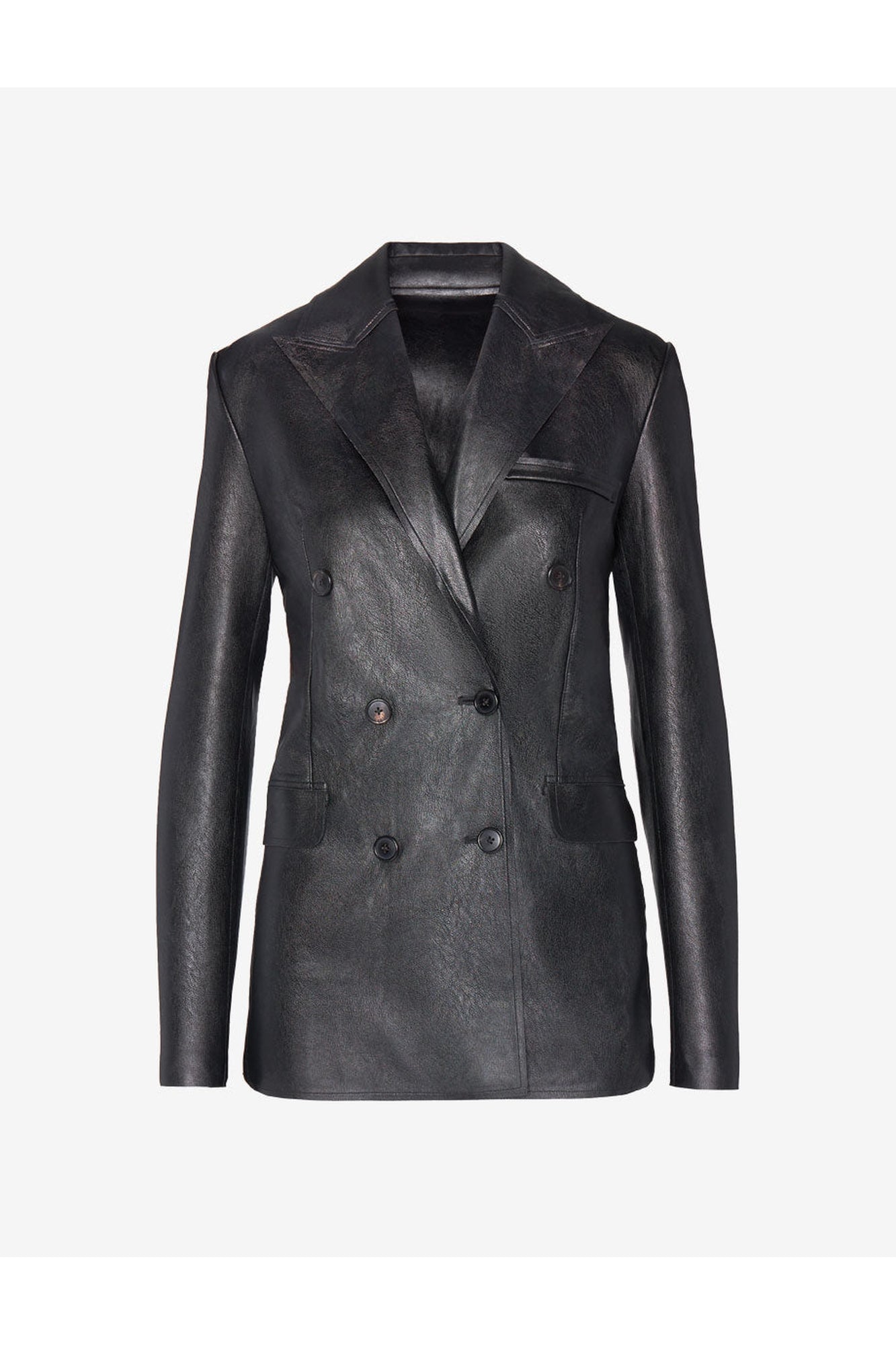 Faux Leather Double-Breasted Jacket | Black